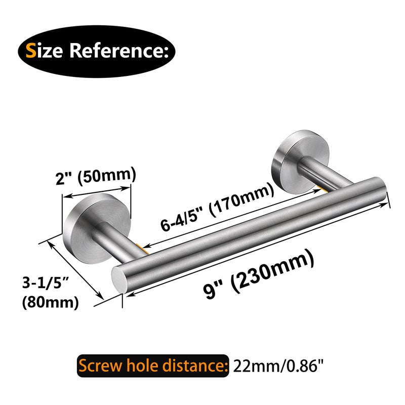 Nolimas 9 Inch Silver Bath Hand Towel Bar SUS 304 Stainless Steel Towel Rod Rack Holder Round Wall Mounted Suit for Kitchen,Bathroom,Living Room&Toilet,Anti Rust Brushed Nickel - Image 3